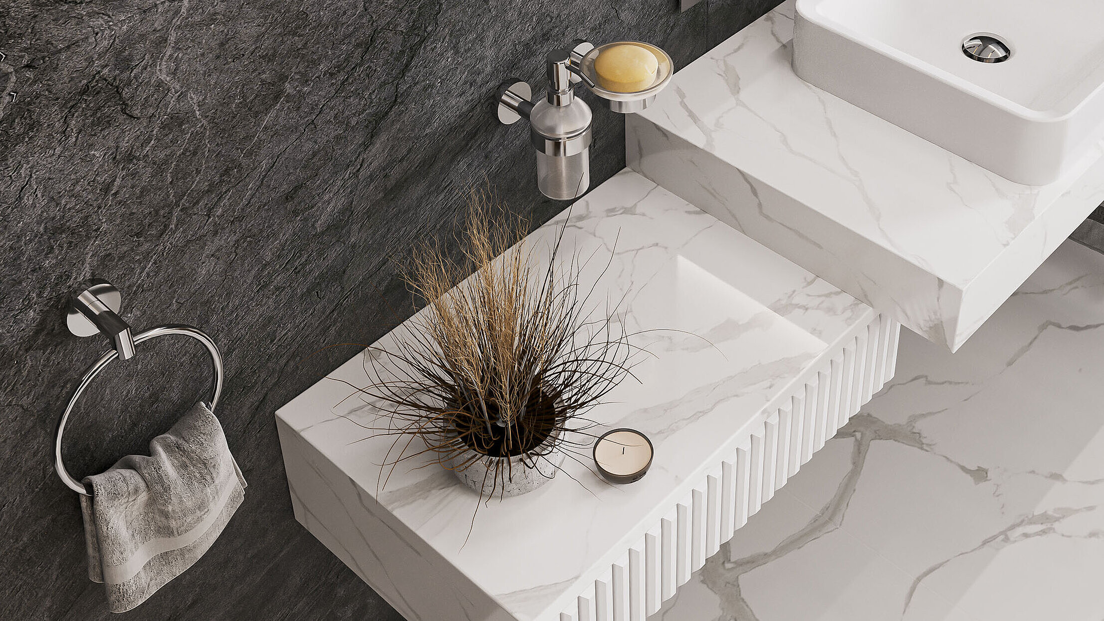 Waschbecken mit optisch ansprechenden Accessoires Circle der Marke Erlau in Edelstahl Chrom 