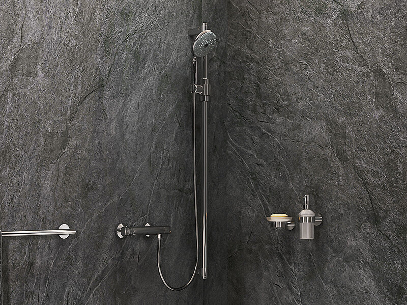 neuer Brausehalter BRH3 an der Brausestange VariGrip in Edelstahl Chrom von der Marke Erlau