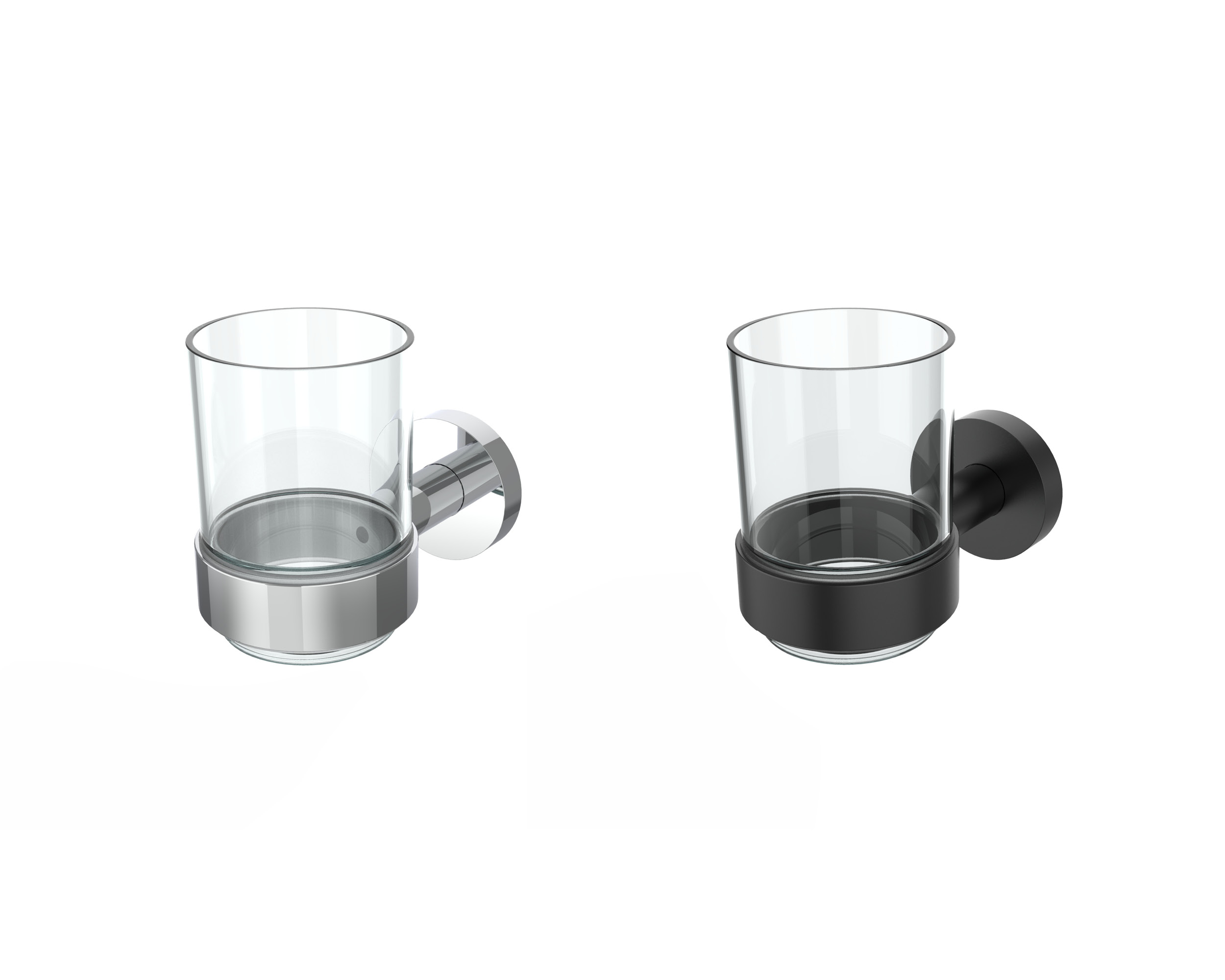 Circle Line glass holders in chrome and matt black finishes from Erlau