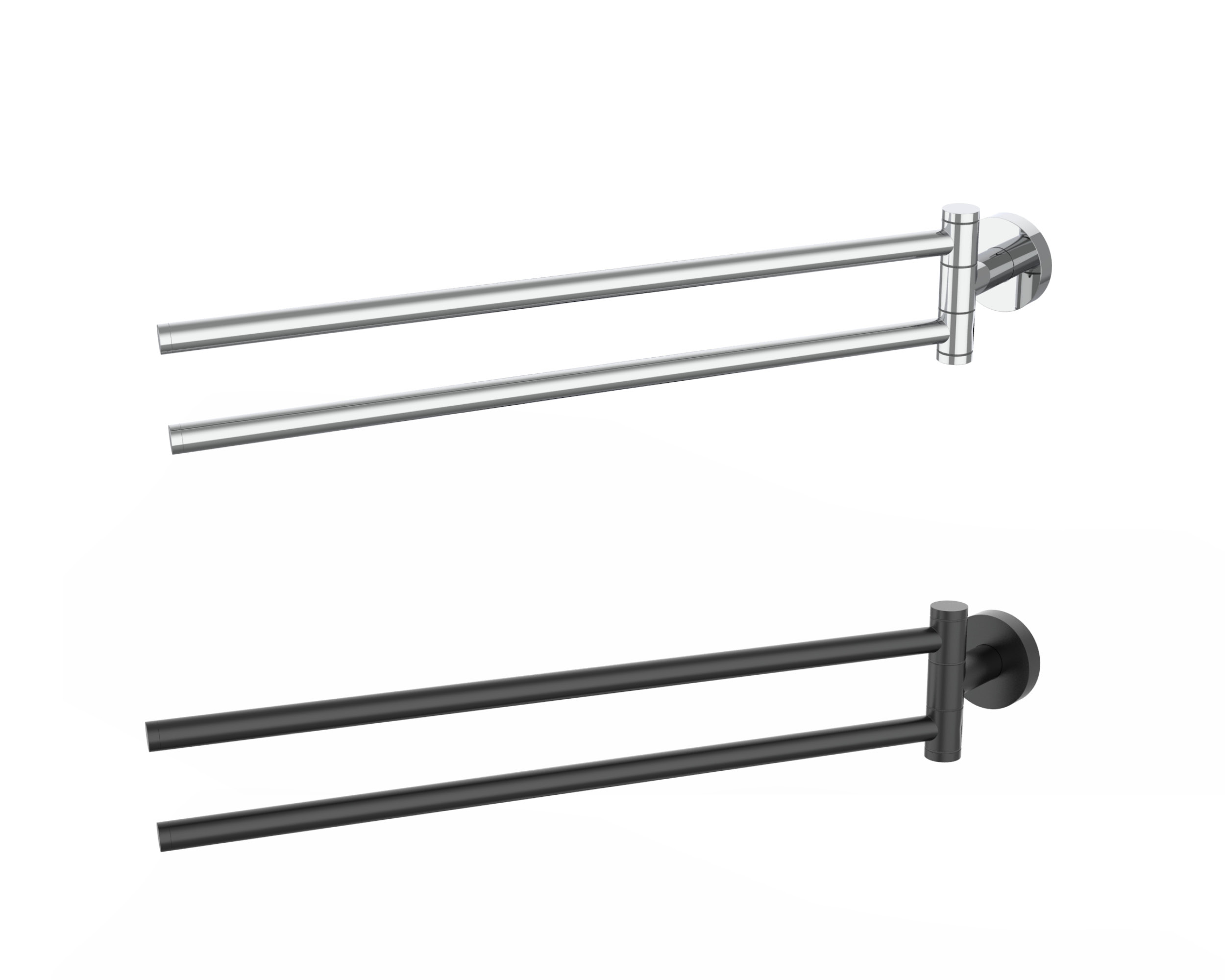Circle Line towel rails in chrome and matt black finishes from Erlau