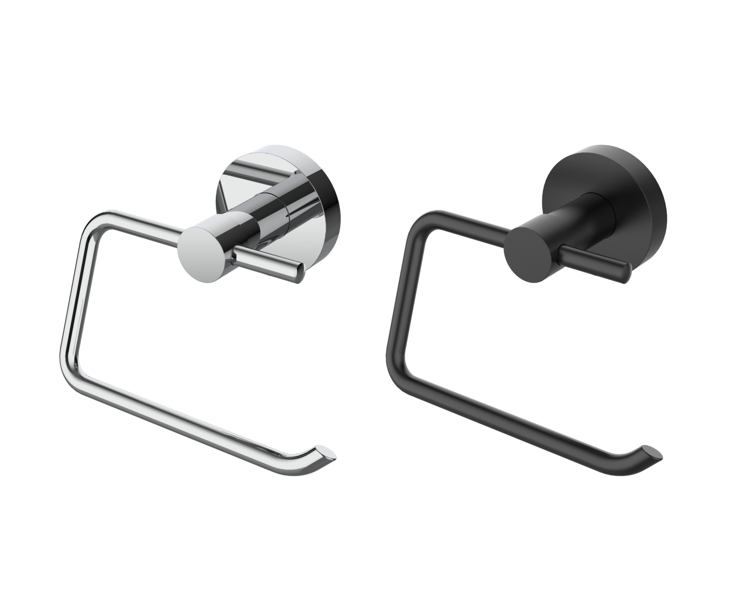 Circle Line toilet roll holders in chrome and matt black finishes from Erlau