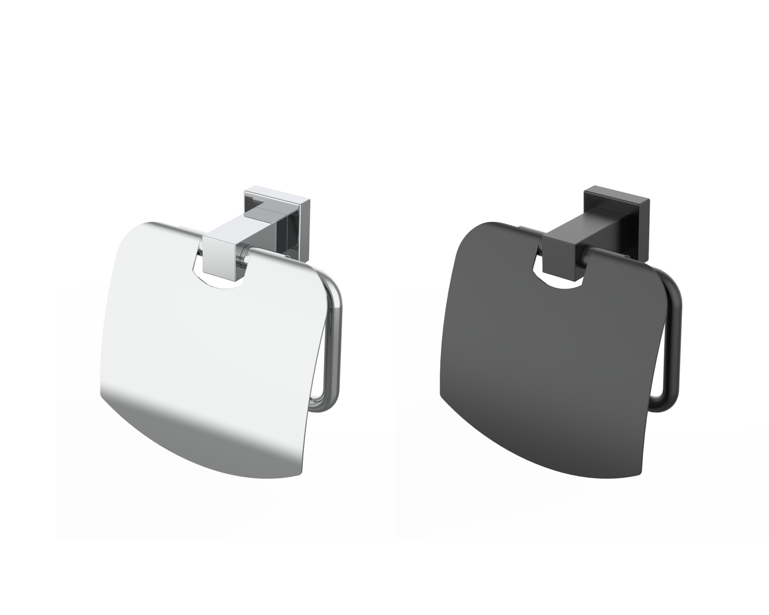 Toilettenpapierhalter Cube Line, mit Deckel, in den Ausführungen Chrom und schwarzmatt der Marke Erlau